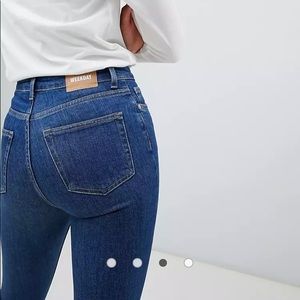 Weekday Thursday organic cotton high waist skinny jeans in win blue